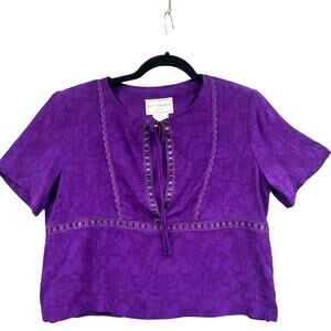 VTG Boho Top 6P Purple Fairy Rayon Crop Feminine Whimsigoth Hippie Embroidered